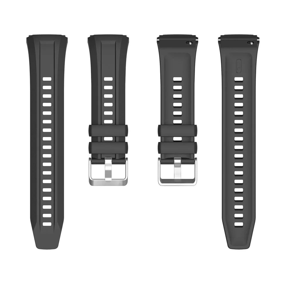 For Huawei Watch GT 5 Pro 46mm Silicone Watch Strap Adjustable Strap with Silver Buckle - Black - 6
