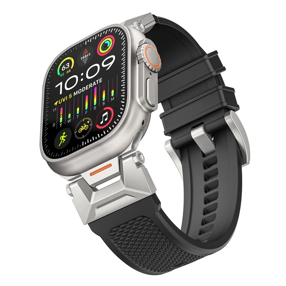 LEMONDA Watch Strap For Apple Watch Ultra 3 2 1 49mm / Series 11 10 46mm / 9 8 7 45mm / SE3 SE2 SE 6 5 4 44mm / 3 2 1 42mm Soft Rubber Sport Band - Black - 3