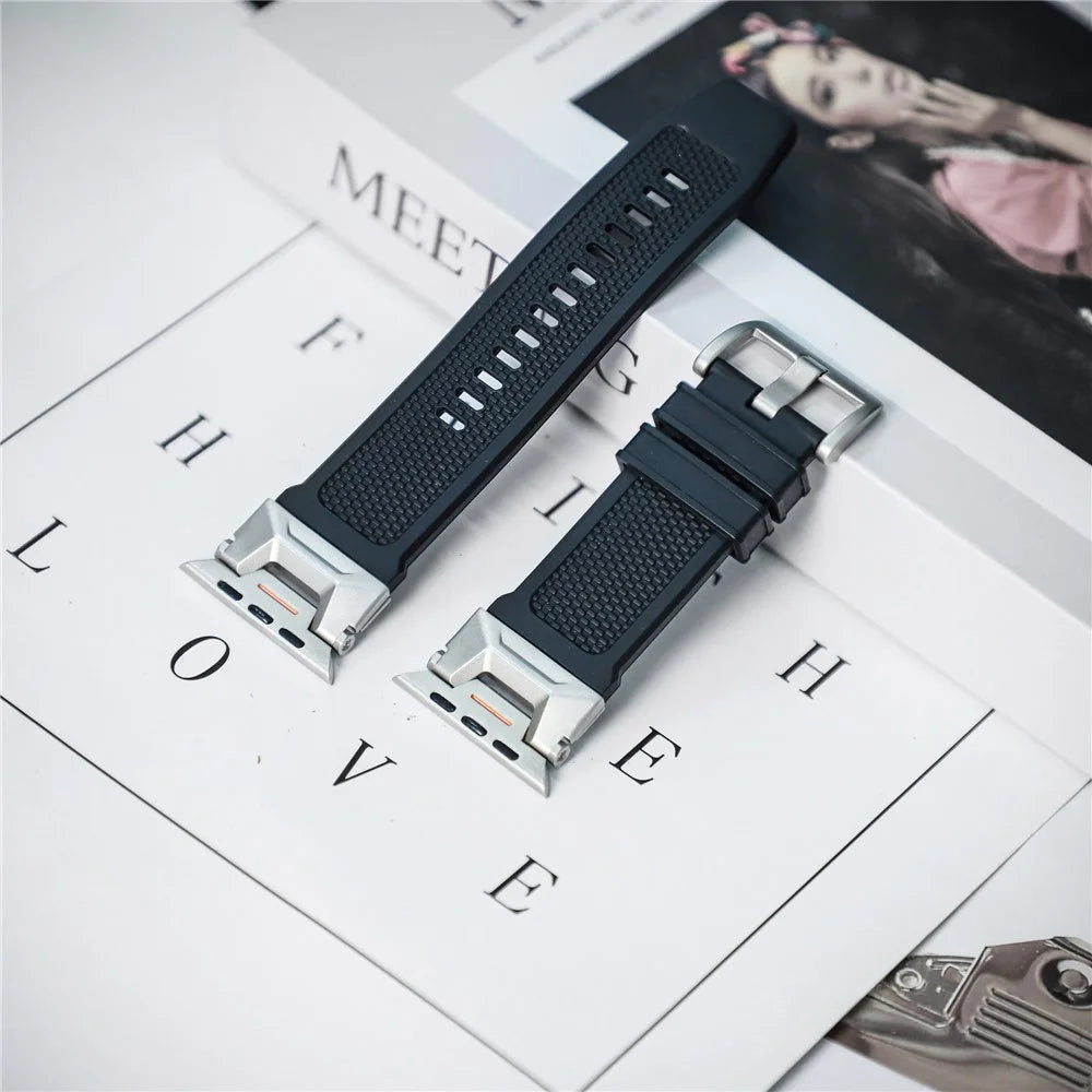 LEMONDA Watch Strap For Apple Watch Ultra 3 2 1 49mm / Series 11 10 46mm / 9 8 7 45mm / SE3 SE2 SE 6 5 4 44mm / 3 2 1 42mm Soft Rubber Sport Band - Black - 5