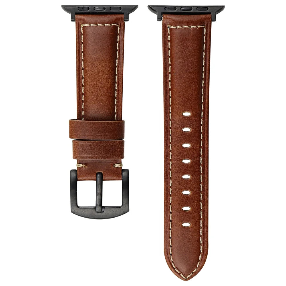 Watch Band For Apple Watch Series 11 10 42mm / 9 8 7 41mm / SE3 SE2 SE 6 5 4 40mm / 3 2 1 38mm Genuine Cow Leather Strap - Brown - 1