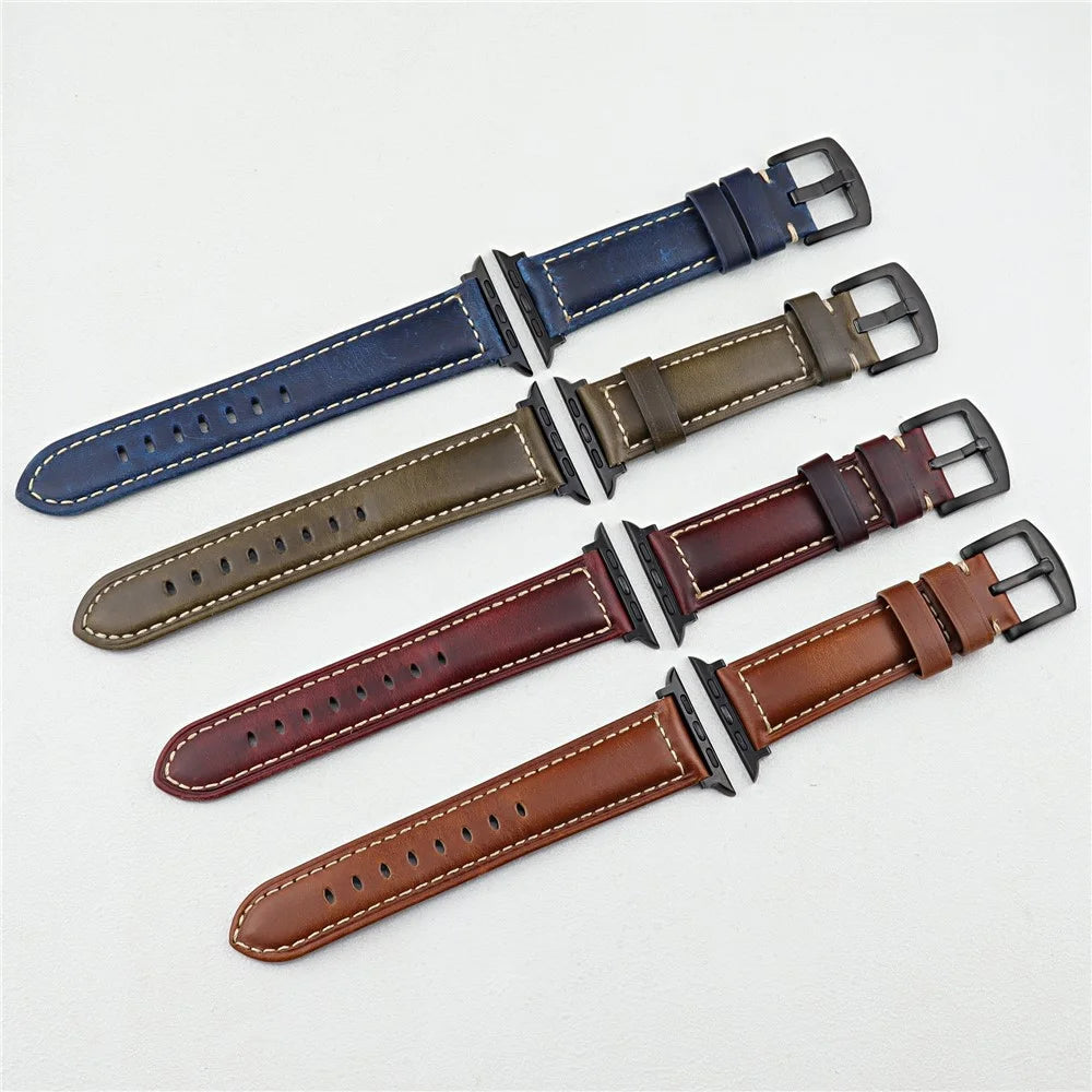 Watch Band For Apple Watch Ultra 3 2 1 49mm / Series 11 10 46mm / 9 8 7 45mm / SE3 SE2 SE 6 5 4 44mm / 3 2 1 42mm Genuine Cow Leather Strap - Brown - 3