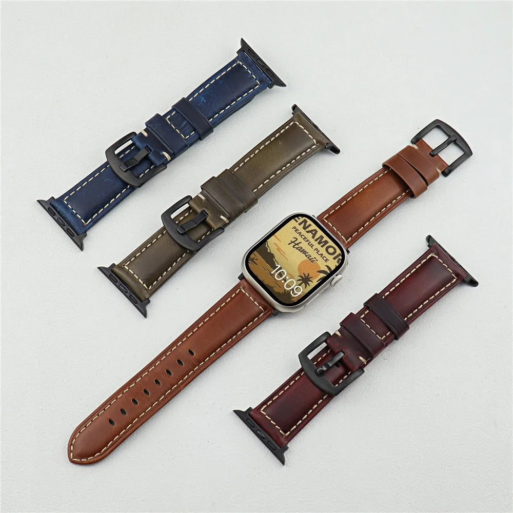 Watch Band For Apple Watch Ultra 3 2 1 49mm / Series 11 10 46mm / 9 8 7 45mm / SE3 SE2 SE 6 5 4 44mm / 3 2 1 42mm Genuine Cow Leather Strap - Brown - 4
