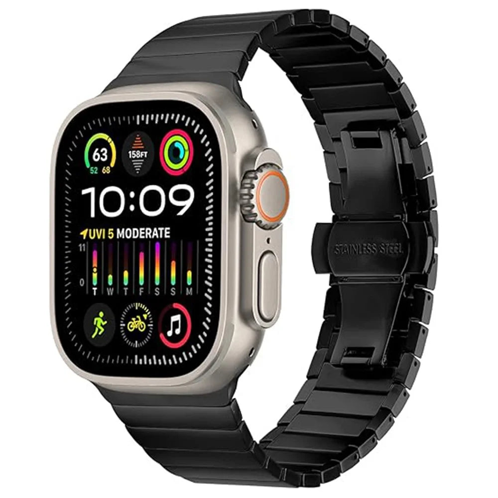 Watch Band For Apple Watch Series 11 10 42mm / 9 8 7 41mm / SE3 SE2 SE 6 5 4 40mm / 3 2 1 38mm 1-Bead Bamboo Link Stainless Steel Strap - Black - 2