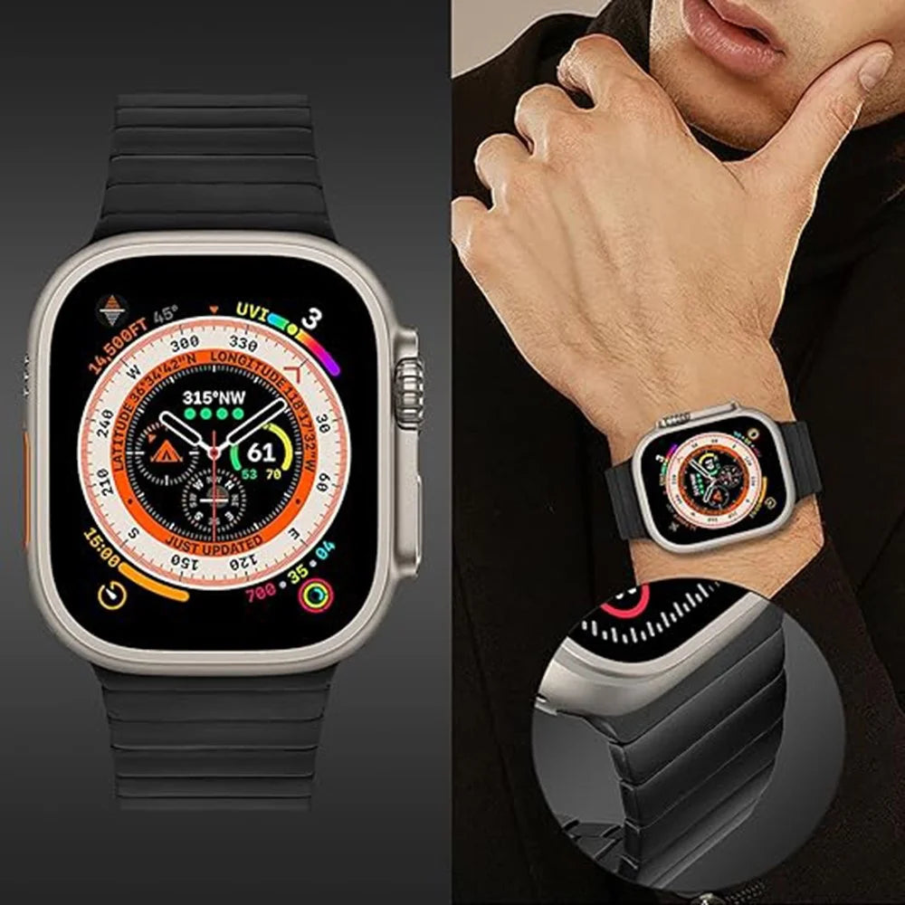 Watch Band For Apple Watch Series 11 10 42mm / 9 8 7 41mm / SE3 SE2 SE 6 5 4 40mm / 3 2 1 38mm 1-Bead Bamboo Link Stainless Steel Strap - Black - 4