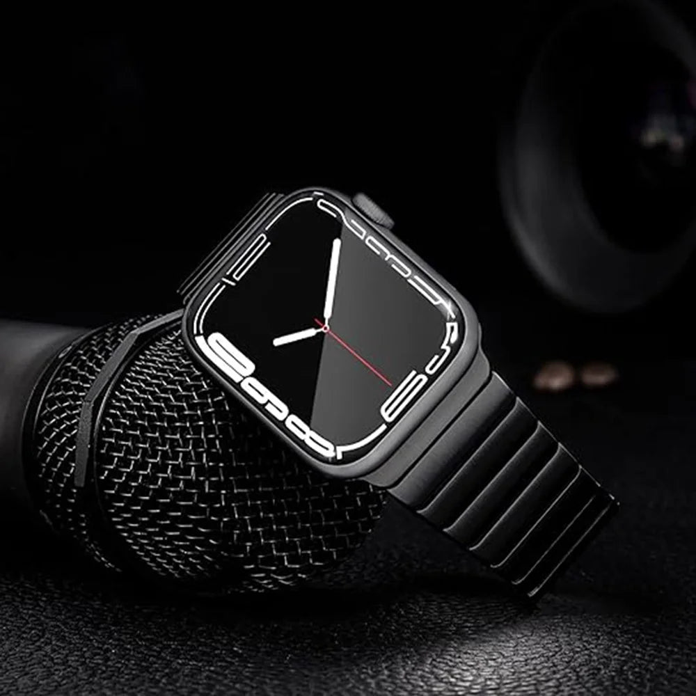 Watch Band For Apple Watch Ultra 3 2 1 49mm / Series 11 10 46mm / 9 8 7 45mm / SE3 SE2 SE 6 5 4 44mm / 3 2 1 42mm 1-Bead Bamboo Link Stainless Steel Strap - Black - 7
