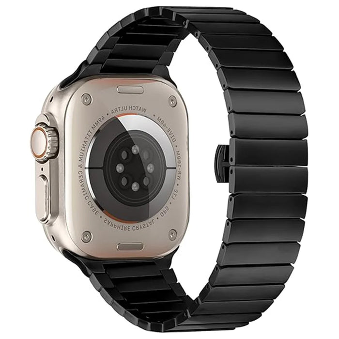 Watch Band For Apple Watch Ultra 3 2 1 49mm / Series 11 10 46mm / 9 8 7 45mm / SE3 SE2 SE 6 5 4 44mm / 3 2 1 42mm 1-Bead Bamboo Link Titanium Alloy Strap - Black - 1