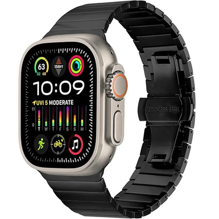 Watch Band For Apple Watch Ultra 3 2 1 49mm / Series 11 10 46mm / 9 8 7 45mm / SE3 SE2 SE 6 5 4 44mm / 3 2 1 42mm 1-Bead Bamboo Link Titanium Alloy Strap - Black - 2