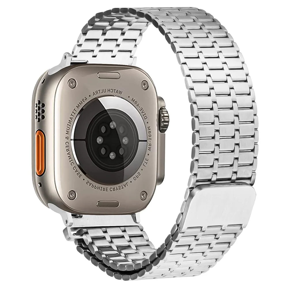 LEMONDA Magnetic Strap For Apple Watch Ultra 3 2 1 49mm / Series 11 10 46mm / 9 8 7 45mm / SE3 SE2 SE 6 5 4 44mm / 3 2 1 42mm Metal Watch Band - Silver - 1