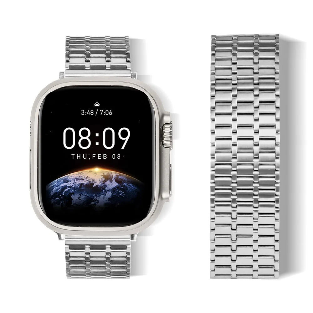 LEMONDA Magnetic Strap For Apple Watch Ultra 3 2 1 49mm / Series 11 10 46mm / 9 8 7 45mm / SE3 SE2 SE 6 5 4 44mm / 3 2 1 42mm Metal Watch Band - Silver - 3