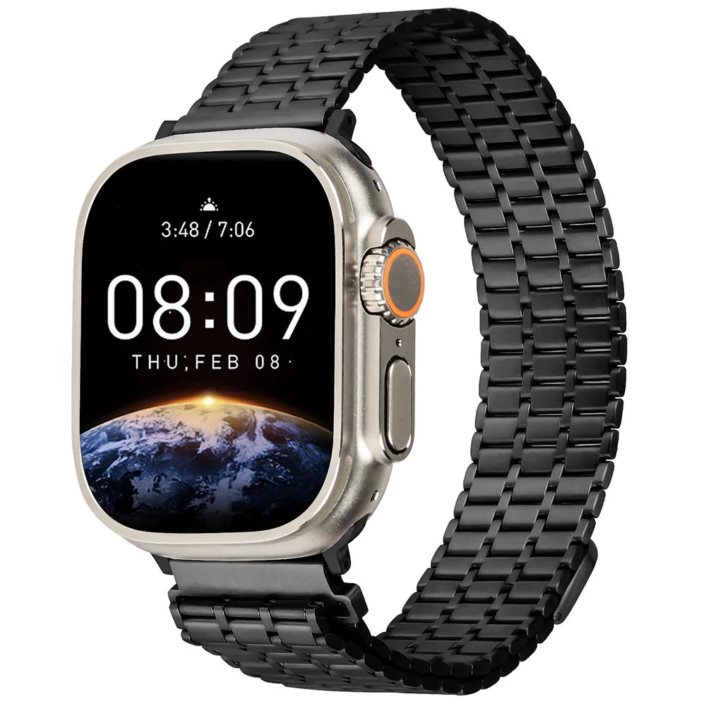 LEMONDA Magnetic Strap For Apple Watch Ultra 3 2 1 49mm / Series 11 10 46mm / 9 8 7 45mm / SE3 SE2 SE 6 5 4 44mm / 3 2 1 42mm Metal Watch Band - Black - 2