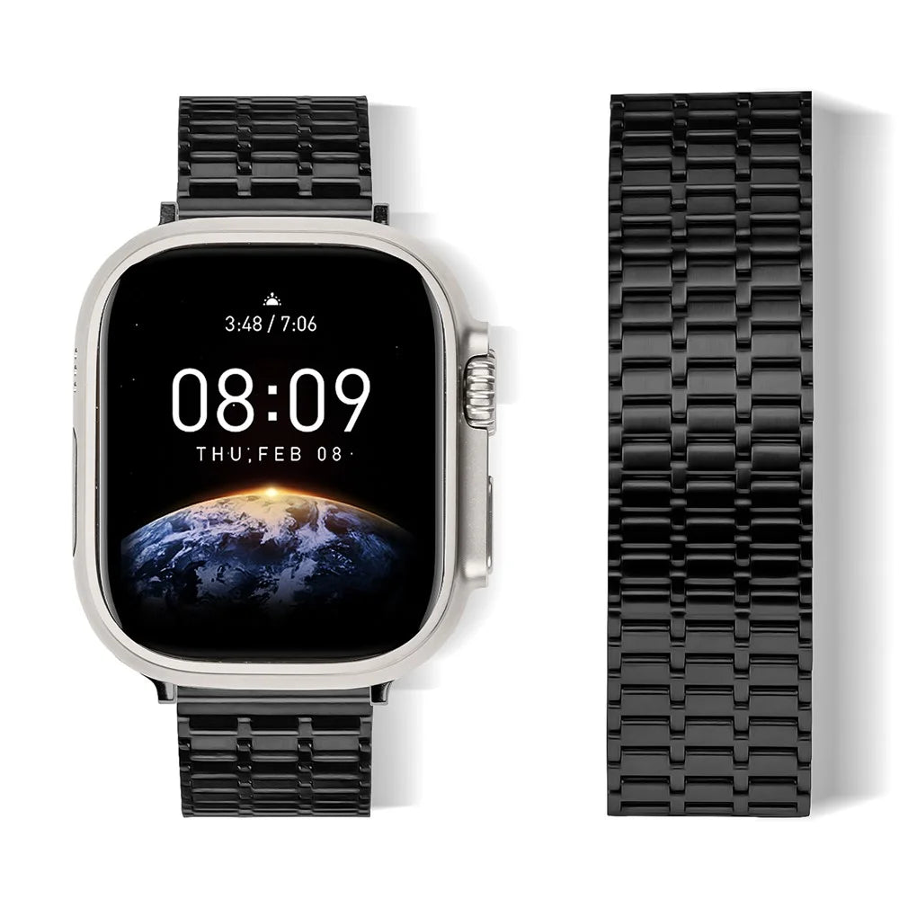LEMONDA Magnetic Strap For Apple Watch Ultra 3 2 1 49mm / Series 11 10 46mm / 9 8 7 45mm / SE3 SE2 SE 6 5 4 44mm / 3 2 1 42mm Metal Watch Band - Black - 3