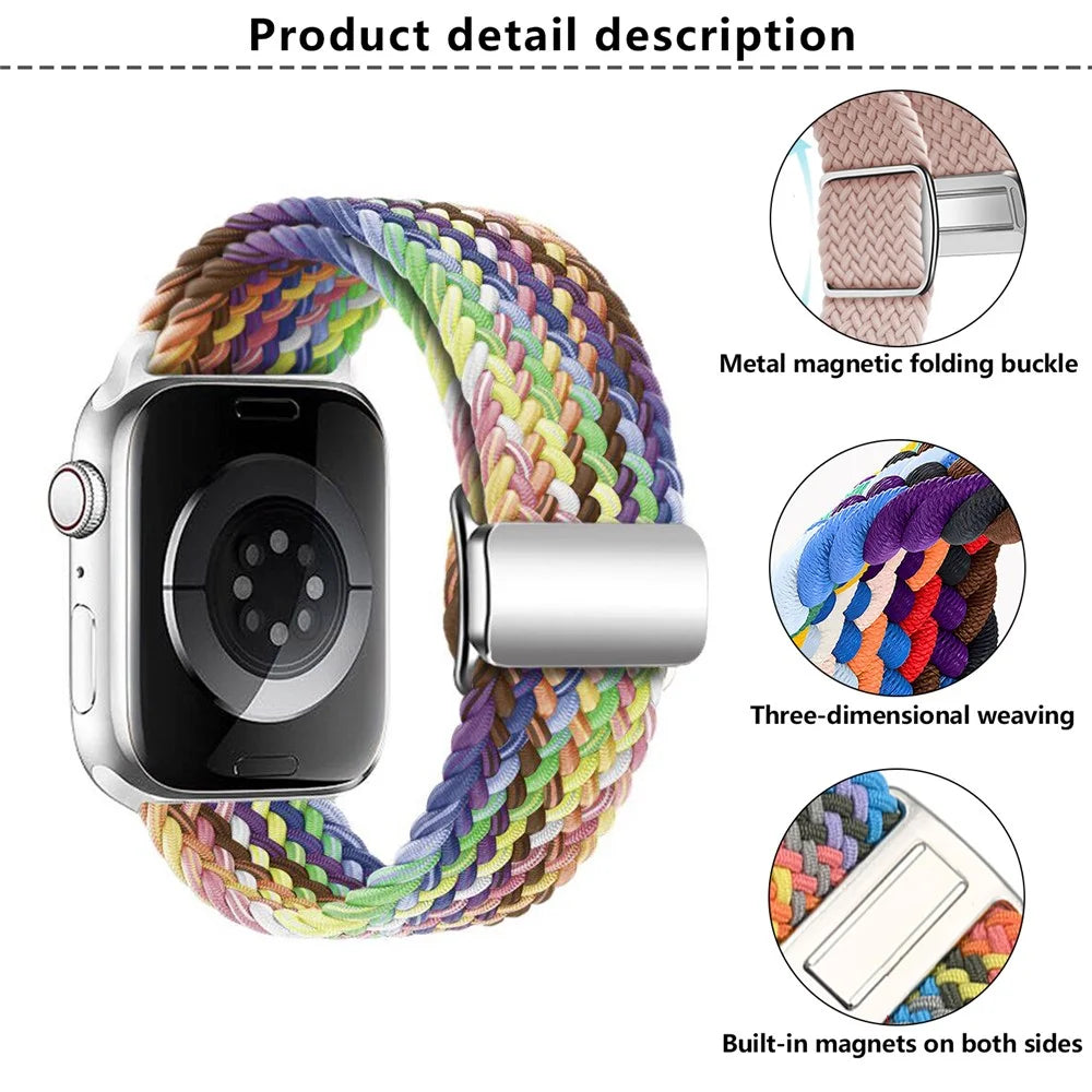 KALEBOL Magnetic Watch Strap for Apple Watch Series 11 10 42mm / 9 8 7 41mm / SE3 SE2 SE 6 5 4 40mm / 3 2 1 38mm Nylon Braided Wrist Band - Multi-Color - 5