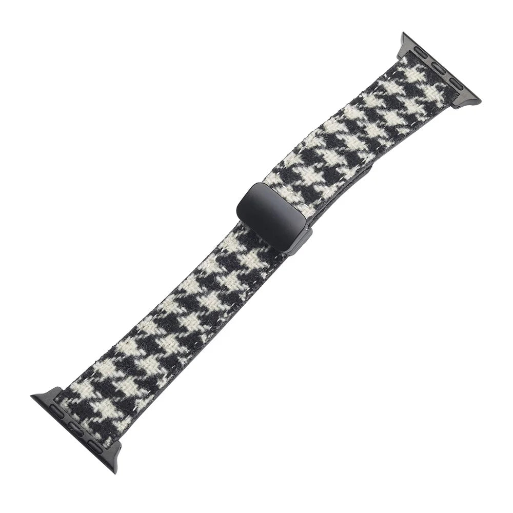 Winter Cloth + Genuine Cow Leather Strap for Apple Watch Ultra 3 2 1 49mm / Series 11 10 46mm / 9 8 7 45mm / SE3 SE2 SE 6 5 4 44mm / 3 2 1 42mm - Style A - 1