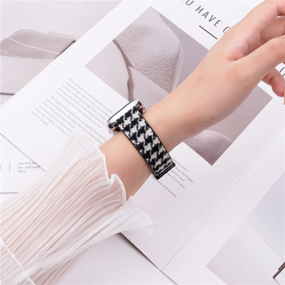Winter Cloth + Genuine Cow Leather Strap for Apple Watch Series 11 10 42mm / 9 8 7 41mm / SE3 SE2 SE 6 5 4 40mm / 3 2 1 38mm - Style A - 3