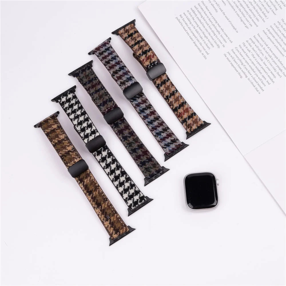 Winter Cloth + Genuine Cow Leather Strap for Apple Watch Series 11 10 42mm / 9 8 7 41mm / SE3 SE2 SE 6 5 4 40mm / 3 2 1 38mm - Style A - 5