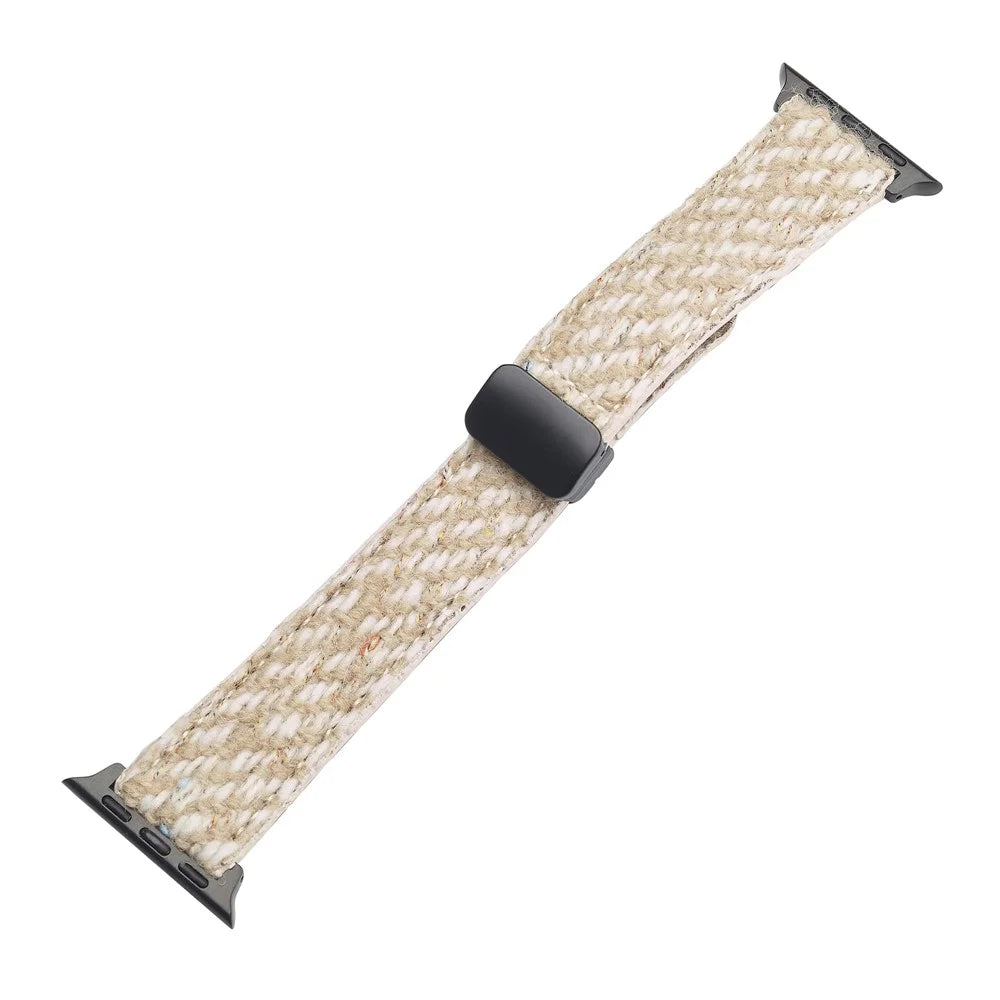 Genuine Cow Leather+Wool Watch Band for Apple Watch Series 11 10 42mm / 9 8 7 41mm / SE3 SE2 SE 6 5 4 40mm / 3 2 1 38mm Wrist Strap - Yellow - 1