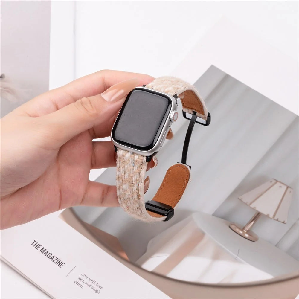 Genuine Cow Leather+Wool Watch Band for Apple Watch Ultra 3 2 1 49mm / Series 11 10 46mm / 9 8 7 45mm / SE3 SE2 SE 6 5 4 44mm / 3 2 1 42mm Wrist Strap - Yellow - 2
