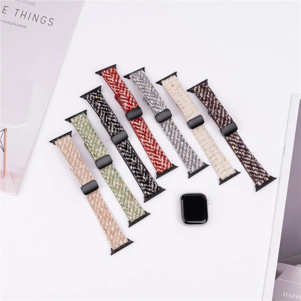 Genuine Cow Leather+Wool Watch Band for Apple Watch Ultra 3 2 1 49mm / Series 11 10 46mm / 9 8 7 45mm / SE3 SE2 SE 6 5 4 44mm / 3 2 1 42mm Wrist Strap - Yellow - 5