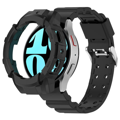 For Samsung Galaxy Watch7 44mm Silicone+TPU Watch Band Wrist Strap with Watch Case - Black - 1