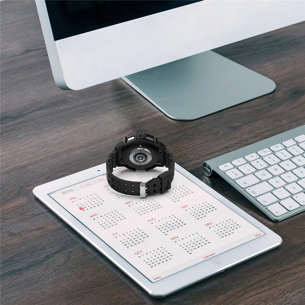 For Samsung Galaxy Watch7 44mm Silicone+TPU Watch Band Wrist Strap with Watch Case - Black - 6