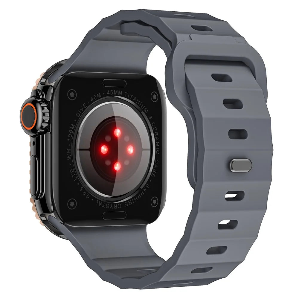 Fluorubber Watch Strap for Apple Watch Ultra 3 2 1 49mm / Series 11 10 46mm / 9 8 7 45mm / SE3 SE2 SE 6 5 4 44mm / 3 2 1 42mm Wave Band - Grey - 1