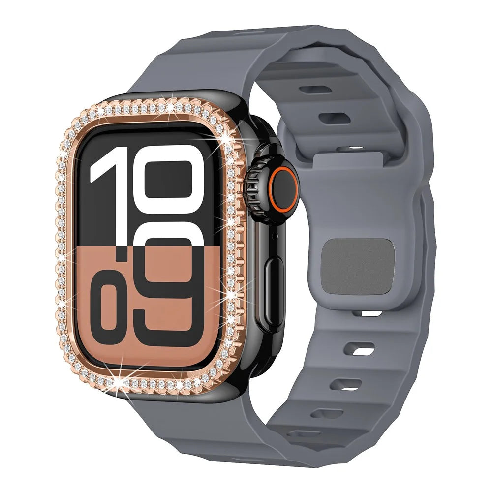 Fluorubber Watch Strap for Apple Watch Ultra 3 2 1 49mm / Series 11 10 46mm / 9 8 7 45mm / SE3 SE2 SE 6 5 4 44mm / 3 2 1 42mm Wave Band - Grey - 2