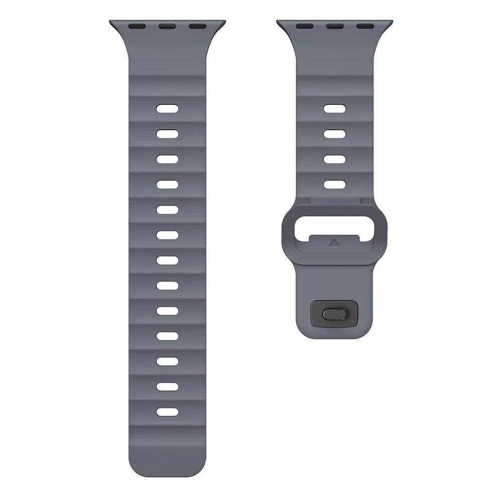 Fluorubber Watch Strap for Apple Watch Ultra 3 2 1 49mm / Series 11 10 46mm / 9 8 7 45mm / SE3 SE2 SE 6 5 4 44mm / 3 2 1 42mm Wave Band - Grey - 4