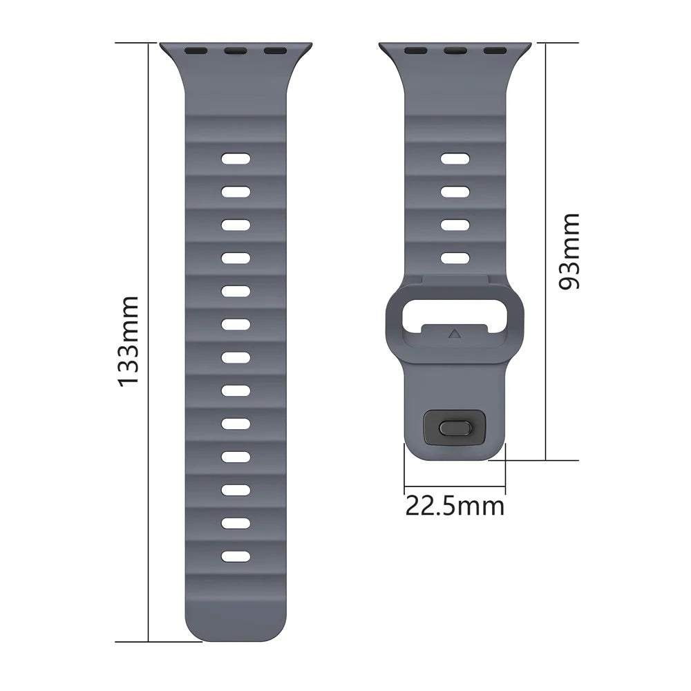 Fluorubber Watch Strap for Apple Watch Ultra 3 2 1 49mm / Series 11 10 46mm / 9 8 7 45mm / SE3 SE2 SE 6 5 4 44mm / 3 2 1 42mm Wave Band - Grey - 5