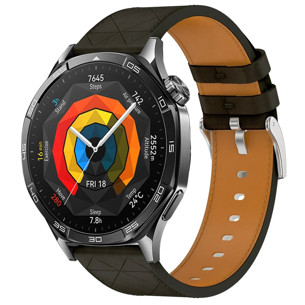 22mm Watch Band For Huawei Watch GT 5 46mm / GT 5 Pro 46mm / GT 4 46mm Square Pattern Leather Strap - Black - 2
