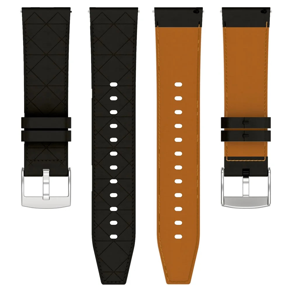 22mm Watch Band For Huawei Watch GT 5 46mm / GT 5 Pro 46mm / GT 4 46mm Square Pattern Leather Strap - Black - 3