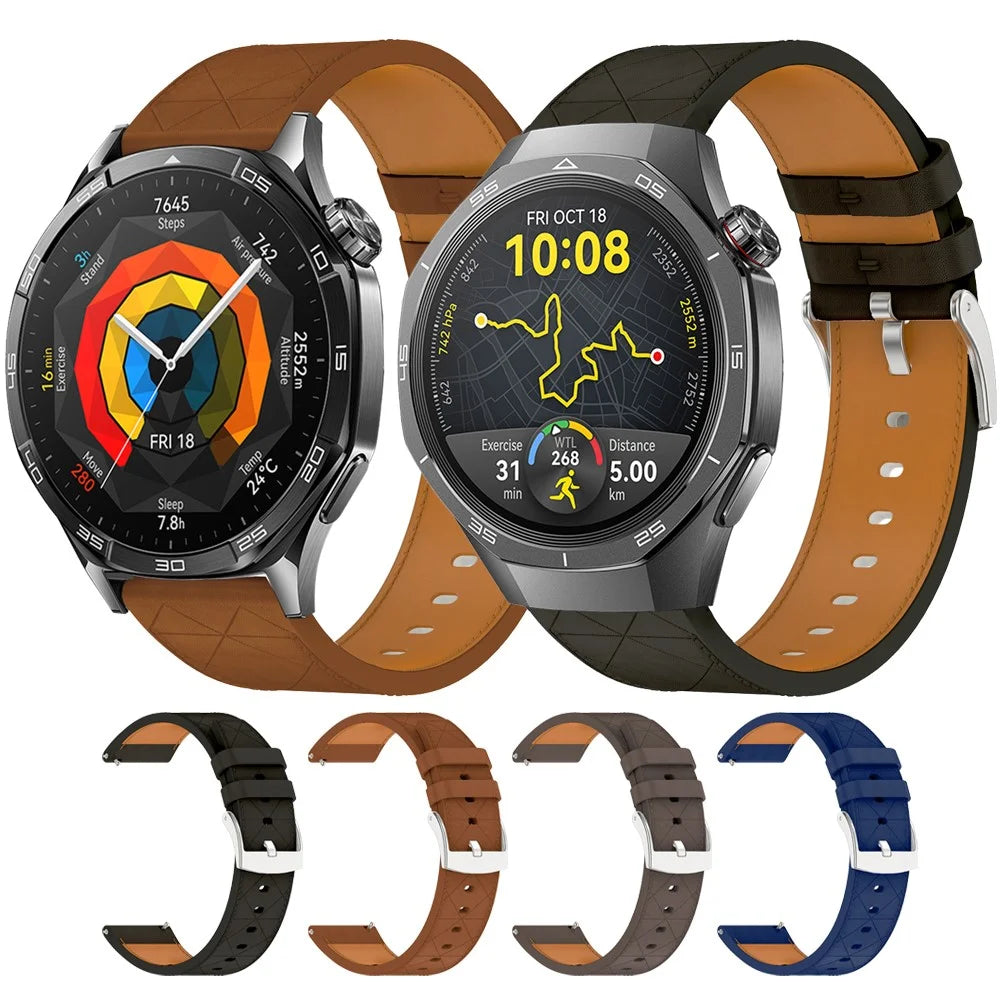 22mm Watch Band For Huawei Watch GT 5 46mm / GT 5 Pro 46mm / GT 4 46mm Square Pattern Leather Strap - Black - 4