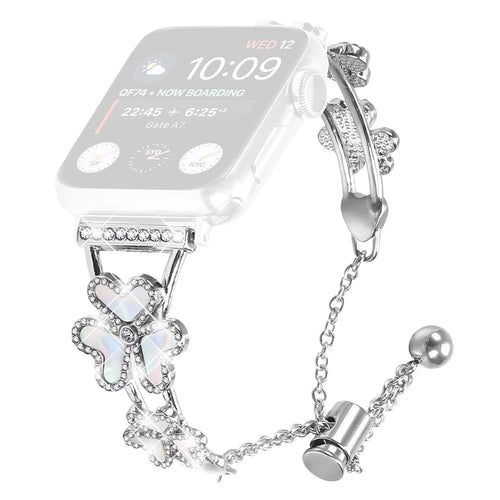 Metal Band for Apple Watch Series 11 10 42mm / 9 8 7 41mm / SE3 SE2 SE 6 5 4 40mm / 3 2 1 38mm Heart Clover Decor Watch Strap - Silver - 1