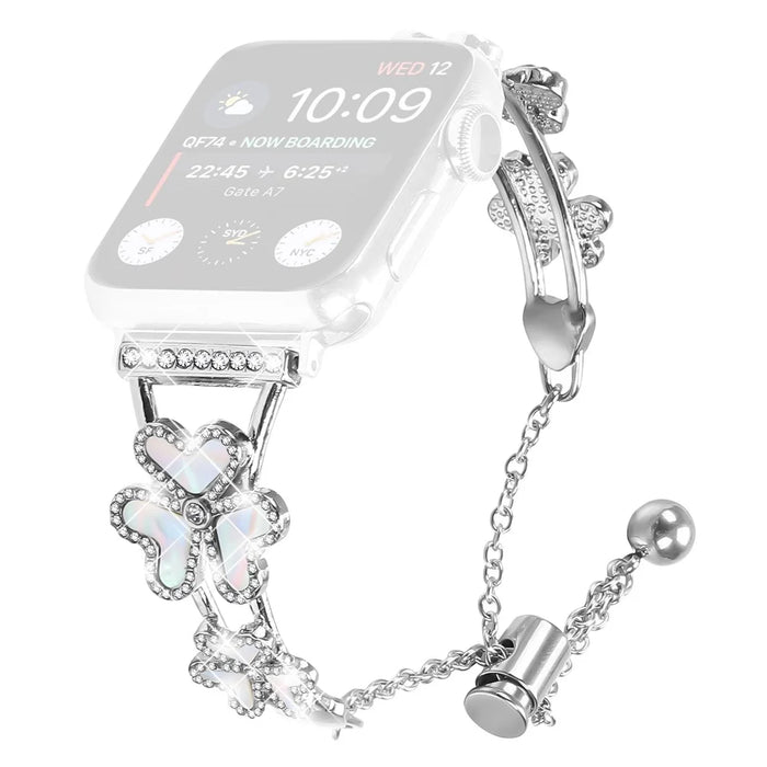 Metal Band for Apple Watch Series 11 10 42mm / 9 8 7 41mm / SE3 SE2 SE 6 5 4 40mm / 3 2 1 38mm Heart Clover Decor Watch Strap - Silver - 1