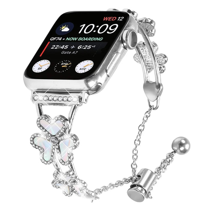 Metal Band for Apple Watch Series 11 10 42mm / 9 8 7 41mm / SE3 SE2 SE 6 5 4 40mm / 3 2 1 38mm Heart Clover Decor Watch Strap - Silver - 2