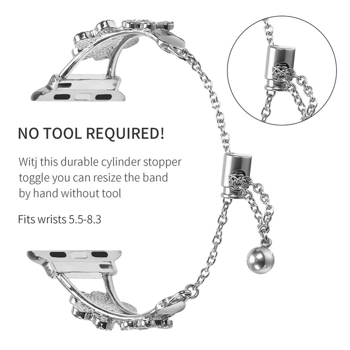 Metal Band for Apple Watch Series 11 10 42mm / 9 8 7 41mm / SE3 SE2 SE 6 5 4 40mm / 3 2 1 38mm Heart Clover Decor Watch Strap - Silver - 3
