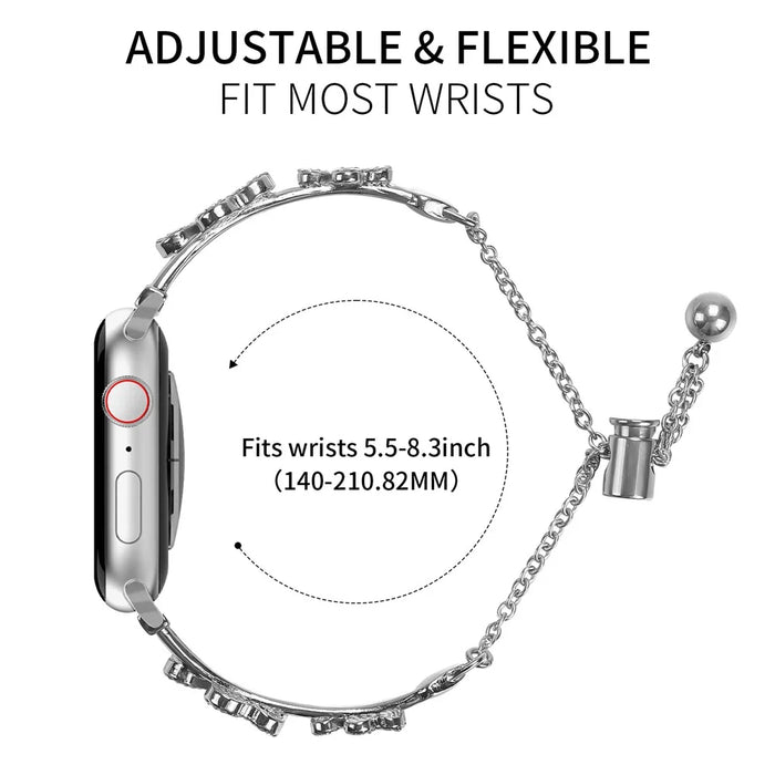 Metal Band for Apple Watch Series 11 10 42mm / 9 8 7 41mm / SE3 SE2 SE 6 5 4 40mm / 3 2 1 38mm Heart Clover Decor Watch Strap - Silver - 5