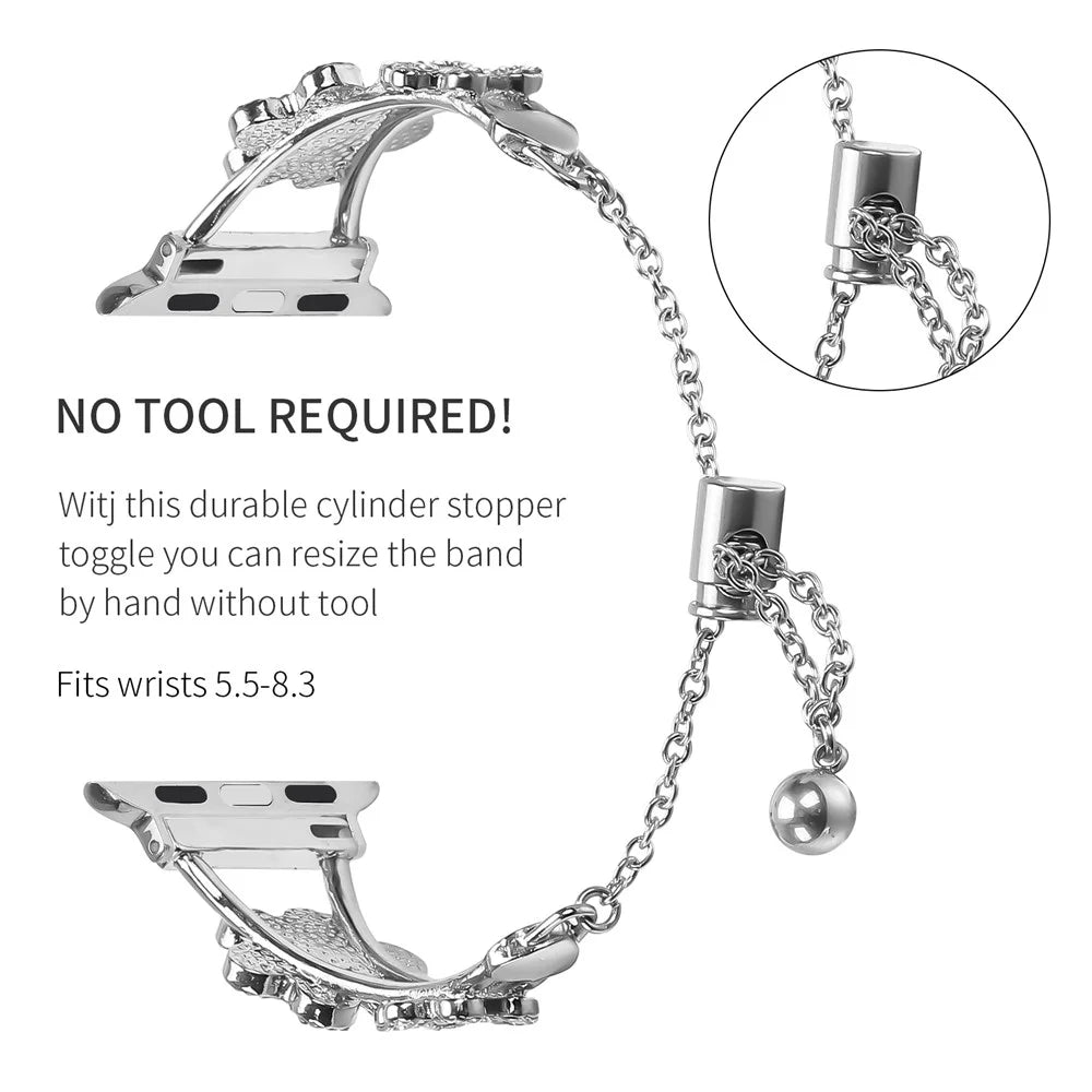 Metal Band For Apple Watch Ultra 3 2 1 49mm / Series 11 10 46mm / 9 8 7 45mm / SE3 SE2 SE 6 5 4 44mm / 3 2 1 42mm Heart Clover Decor Watch Strap - Silver - 3