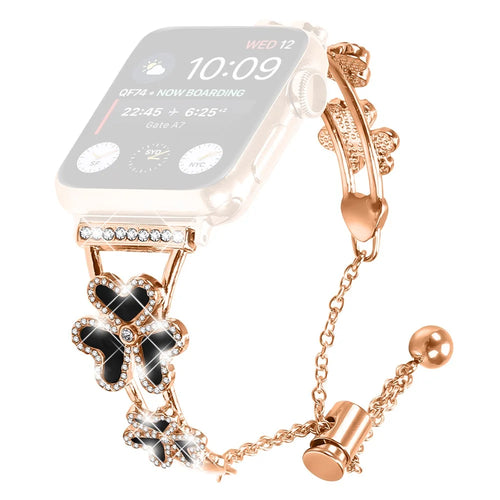 Metal Band Heart Clover Decor For Apple Watch Series 11 10 42mm / 9 8 7 41mm / SE3 SE2 SE 6 5 4 40mm / 3 2 1 38mm Watch Bracelet - Rose Gold - 1