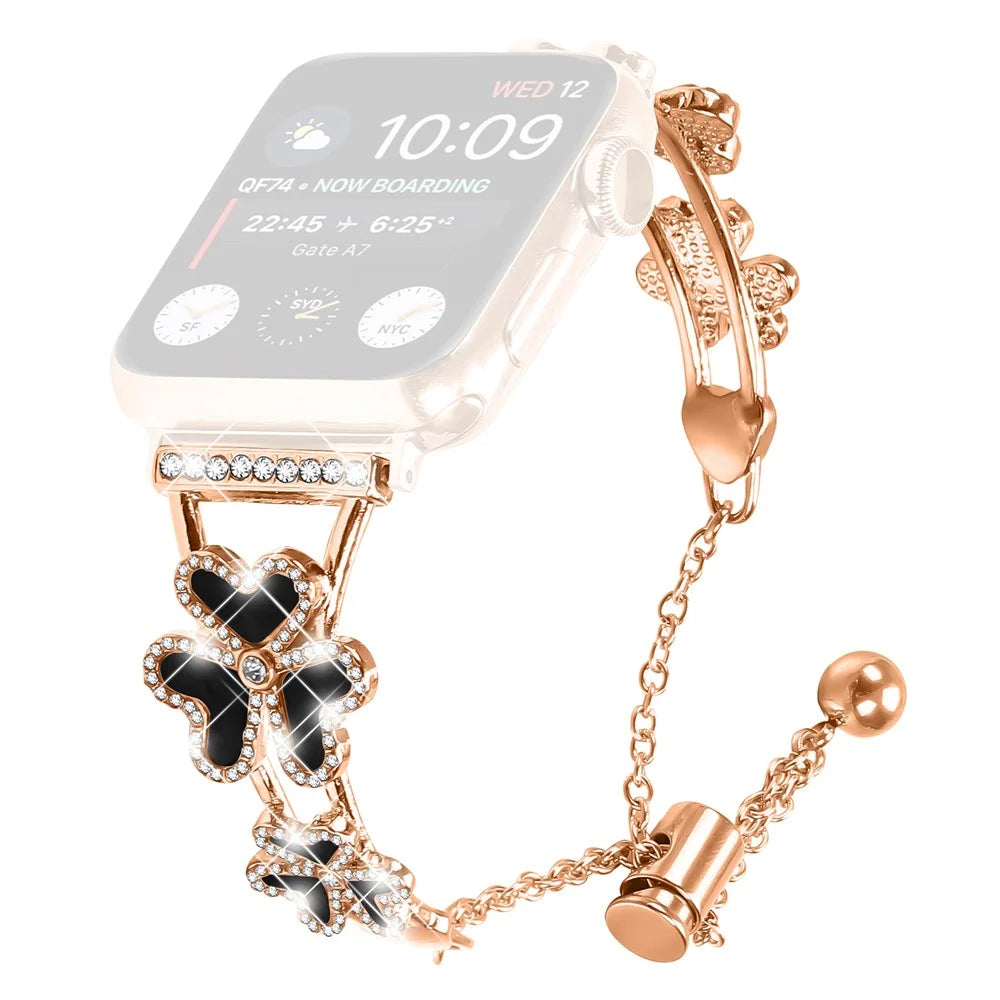 Metal Band Heart Clover Decor For Apple Watch Series 11 10 42mm / 9 8 7 41mm / SE3 SE2 SE 6 5 4 40mm / 3 2 1 38mm Watch Bracelet - Rose Gold - 2