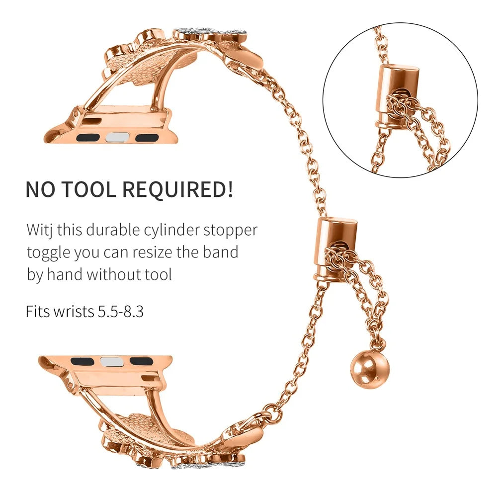 Metal Band Heart Clover Decor For Apple Watch Series 11 10 42mm / 9 8 7 41mm / SE3 SE2 SE 6 5 4 40mm / 3 2 1 38mm Watch Bracelet - Rose Gold - 3