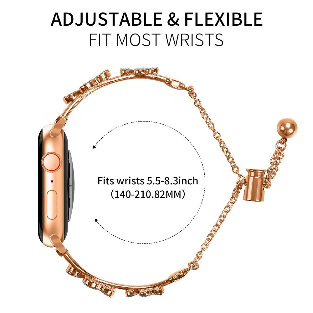 Metal Band Heart Clover Decor For Apple Watch Series 11 10 42mm / 9 8 7 41mm / SE3 SE2 SE 6 5 4 40mm / 3 2 1 38mm Watch Bracelet - Rose Gold - 5
