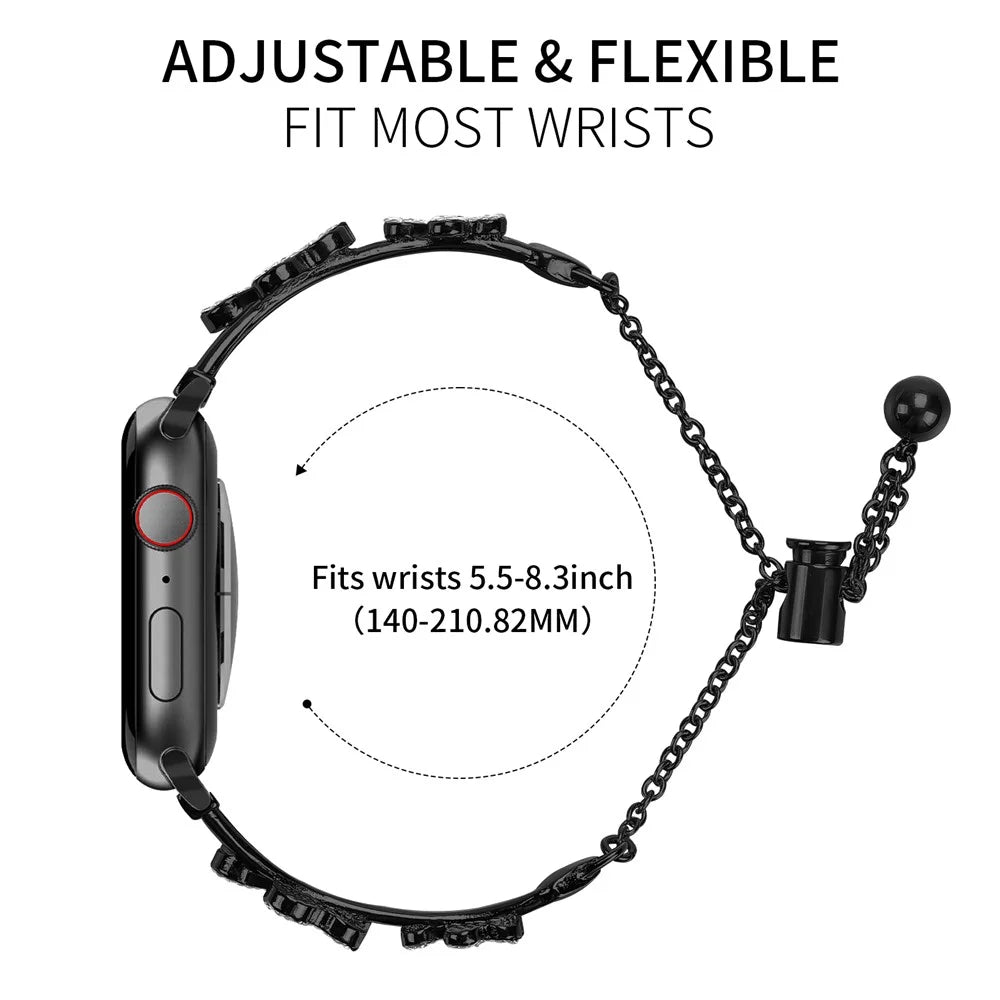 Metal Band Heart Clover Decor For Apple Watch Ultra 3 2 1 49mm / Series 11 10 46mm / 9 8 7 45mm / SE3 SE2 SE 6 5 4 44mm / 3 2 1 42mm Watch Bracelet - Black - 5