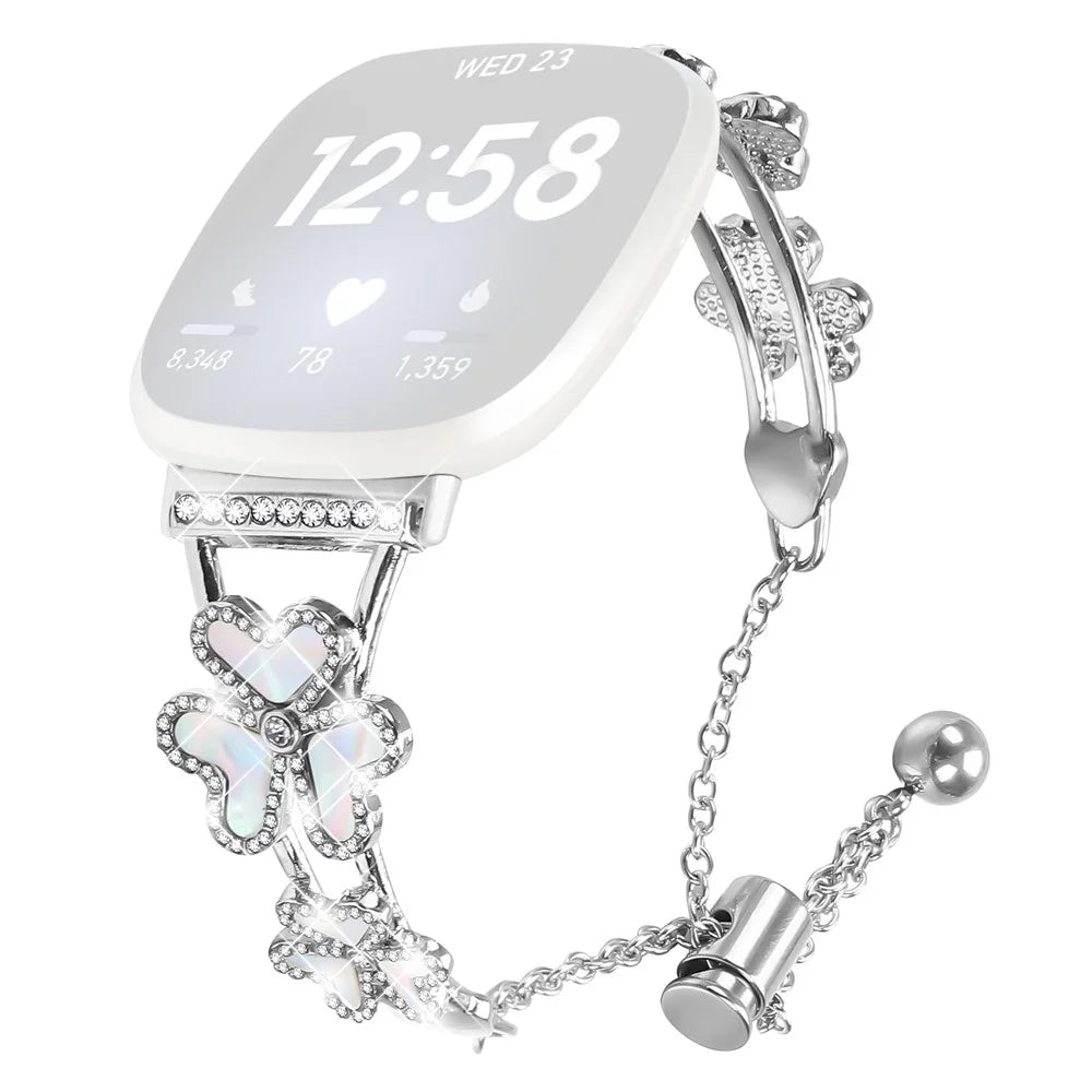 Metal Band For Fitbit Versa 3  /  Sense Heart Clover Decor Watch Strap Replacement - Silver - 1