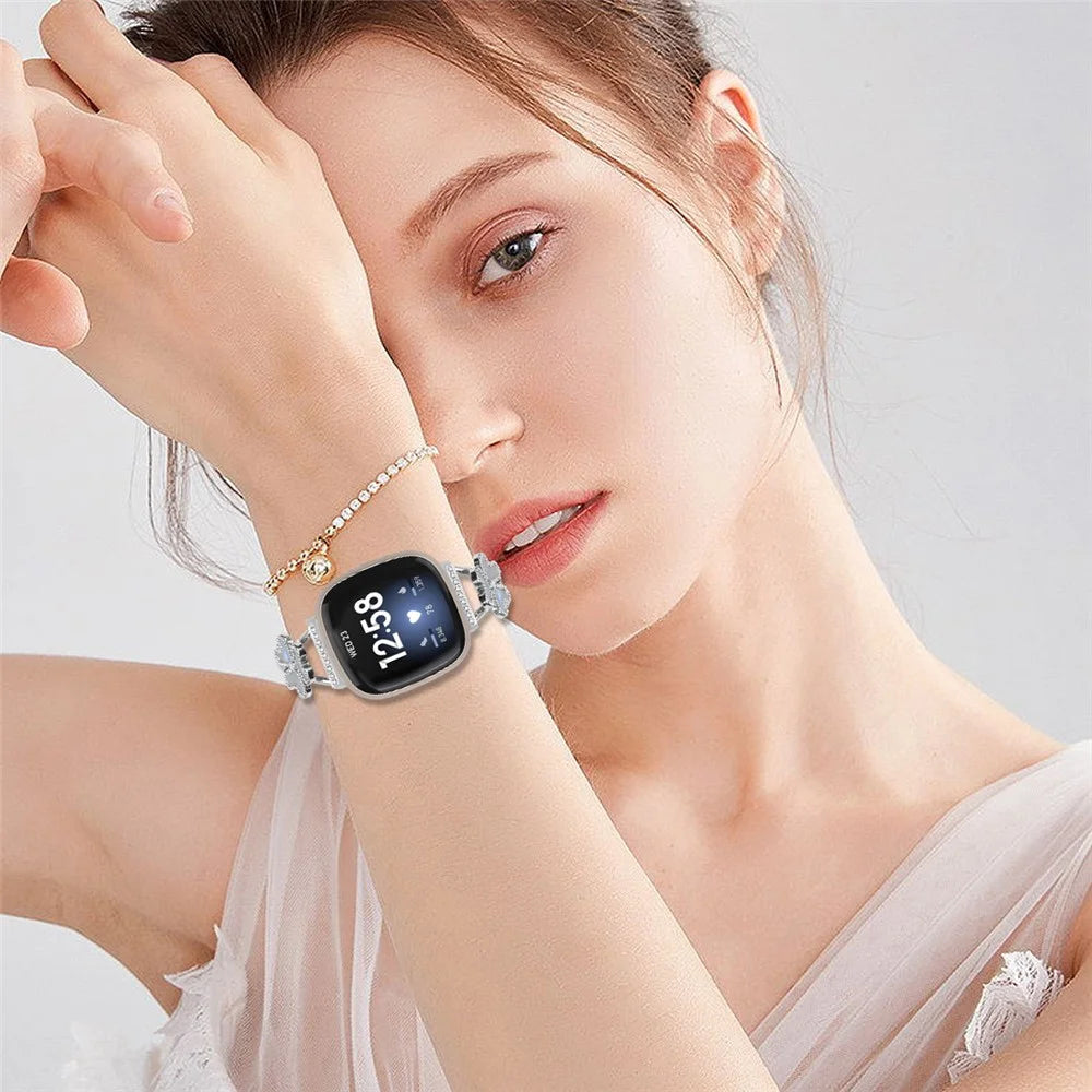 Metal Band For Fitbit Versa 3  /  Sense Heart Clover Decor Watch Strap Replacement - Silver - 6