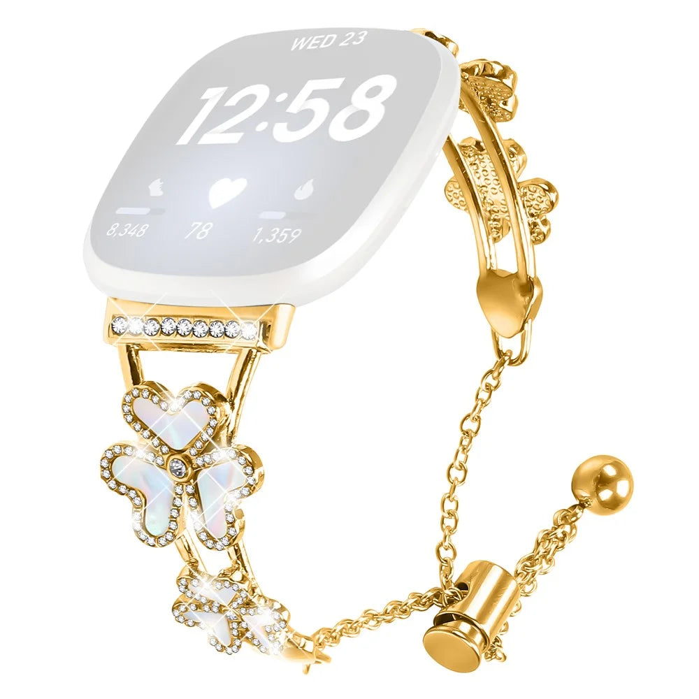 Metal Band Heart Clover Decor For Fitbit Versa 3  /  Sense Watch Bracelet Replacement - Gold - 1