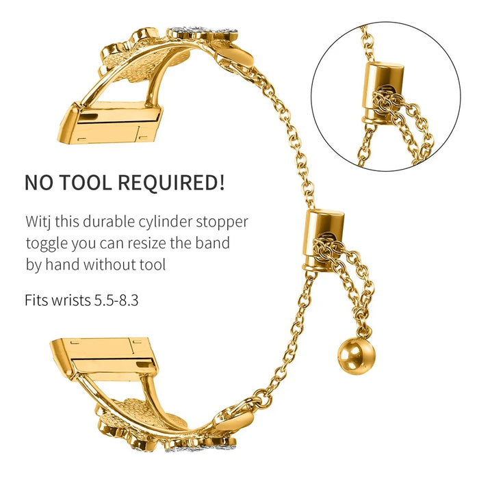 Metal Band Heart Clover Decor For Fitbit Versa 3  /  Sense Watch Bracelet Replacement - Gold - 3