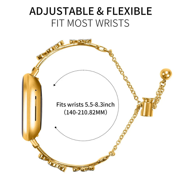 Metal Band Heart Clover Decor For Fitbit Versa 3  /  Sense Watch Bracelet Replacement - Gold - 6
