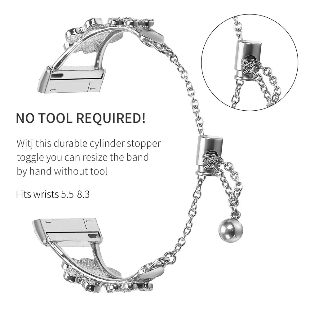 Metal Band For Fitbit Versa 4  /  Sense 2 Heart Clover Decor Watch Strap Replacement - Silver - 3