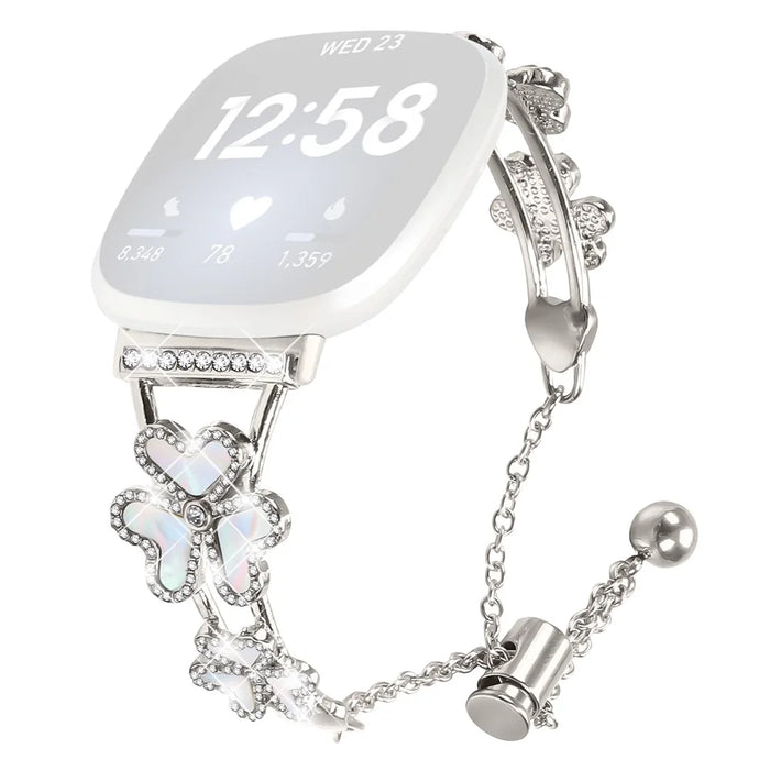 Metal Band Heart Clover Decor For Fitbit Versa 4  /  Sense 2 Watch Bracelet Replacement - Starlight - 1