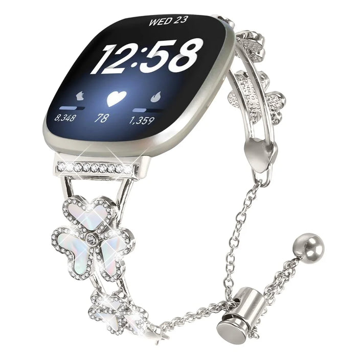 Metal Band Heart Clover Decor For Fitbit Versa 4  /  Sense 2 Watch Bracelet Replacement - Starlight - 2